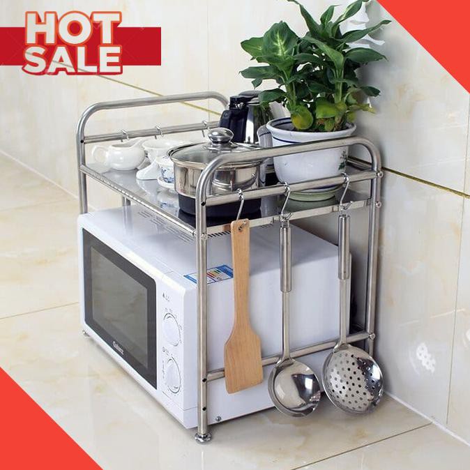 Rak Panci Piring Rak portable serbaguna 2 susun plastik+Stainless Steel Rak Kolong Wastafel cuci