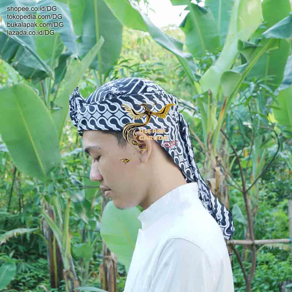 Blangkon Sunda Motif Batik Liris Hitam Putih - Ikat Iket Model Sunda