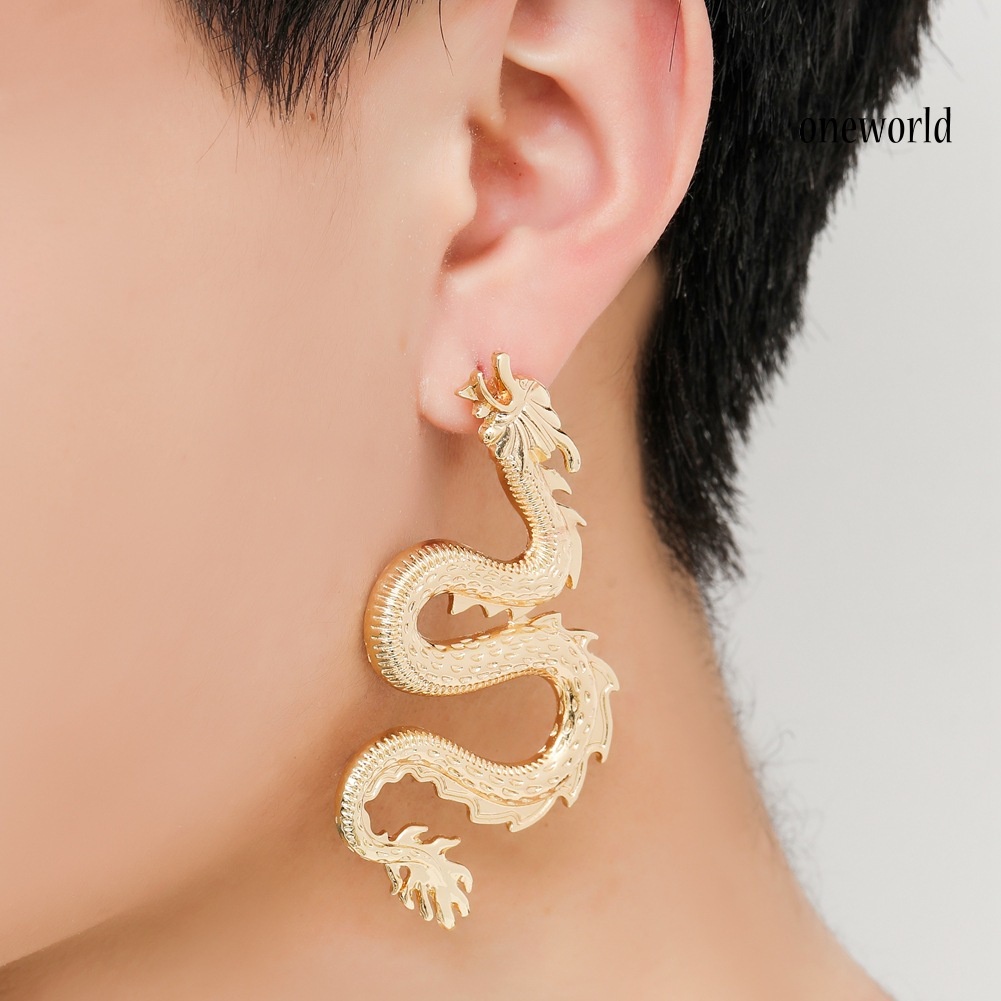 OW# Stylish Women Curved Dragon Shape Alloy Ear Studs Earrings Party Jewelry Gift