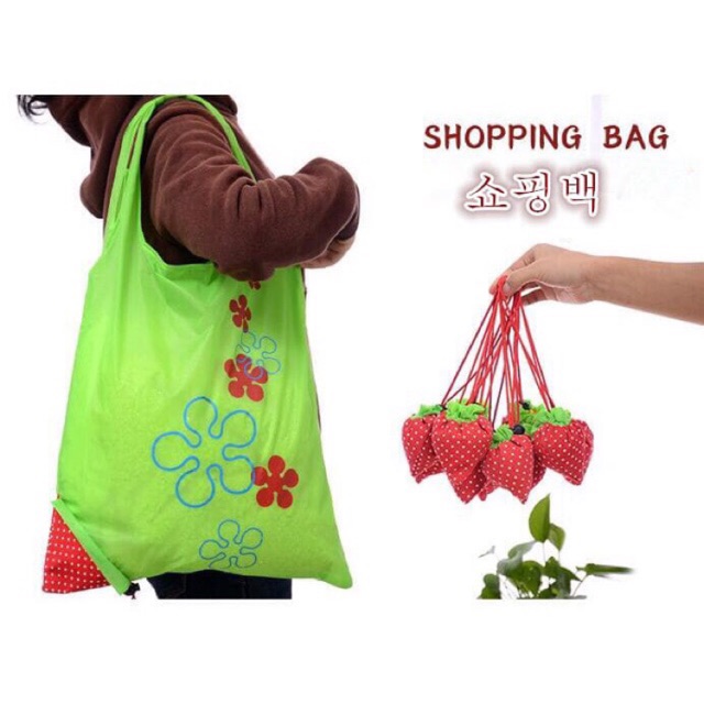 SBRU044 Tas Kantong Belanja Strawberry Ulang Pakai Shoping Bag Reusable / Waduh Sayur Cuci Ulang