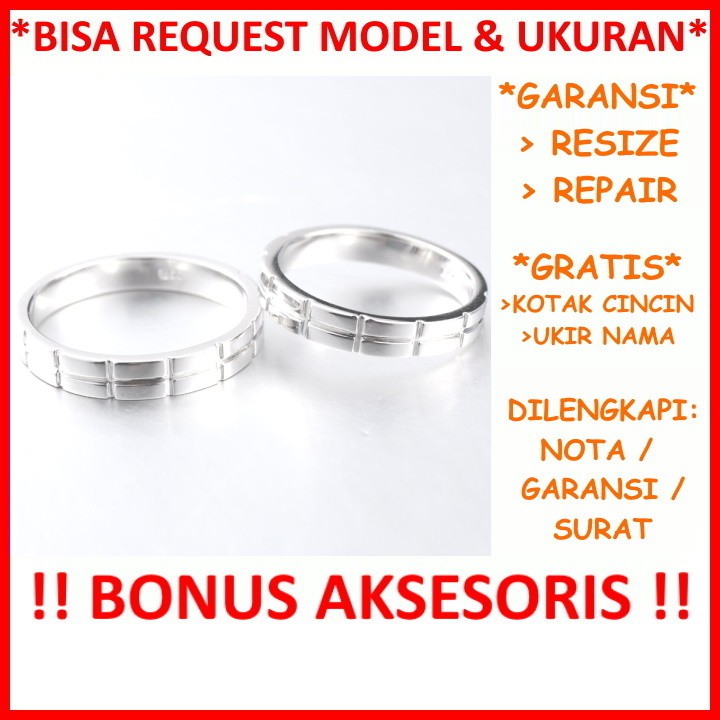 Gratis Ukir Nama Bisa Pesan Model Garansi Silver Asli Cincin Tunangan Perak Couple Nikah ID230