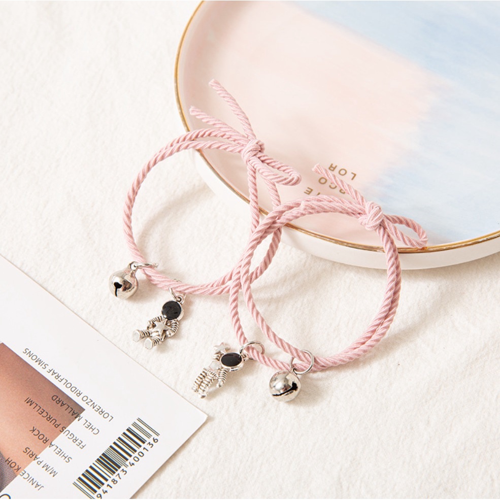 2 Pcs Gelang Tali Astronot LONCENG Couple Pasangan Hip Hop Korea Fashion Astro Best Friends Lock Kunci