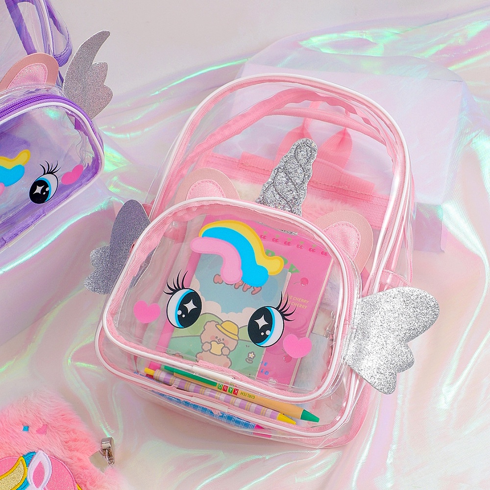 Tas Ransel Unicorn PVC Waterproof Transparant tas jalan jalan anak TK SD kado unicorn tas les anak kado ultah anak perempuan murah