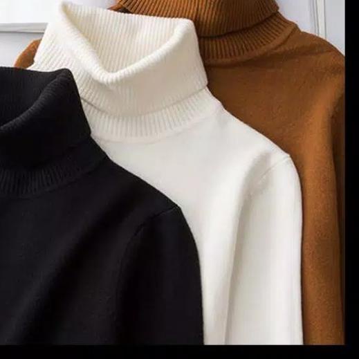 ➼ SWEATER RAJUT WANITA TURTLE NECK STRETCH IMPORT - Putih, One Size ►