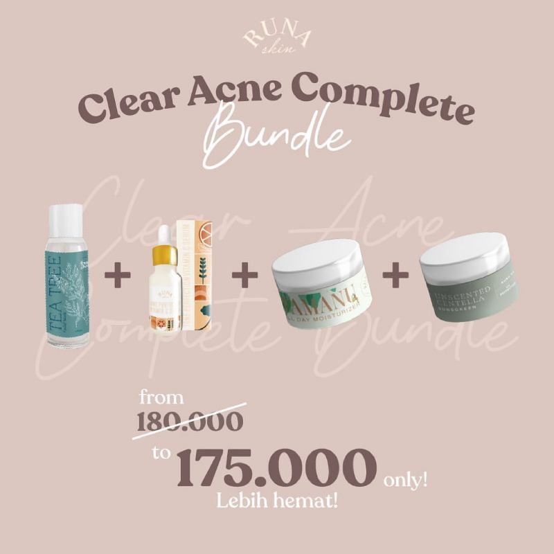 Runaskin Clear Acne Complete Bundle (facial wash,serum,tamanu moist, centella sunscreen)