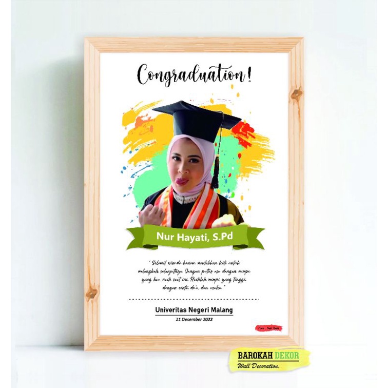 Cetak foto bingkai wisuda/Desain wisuda/Hiasan dinding kado wisuda KWD 05 custom Uk. 21x30cm