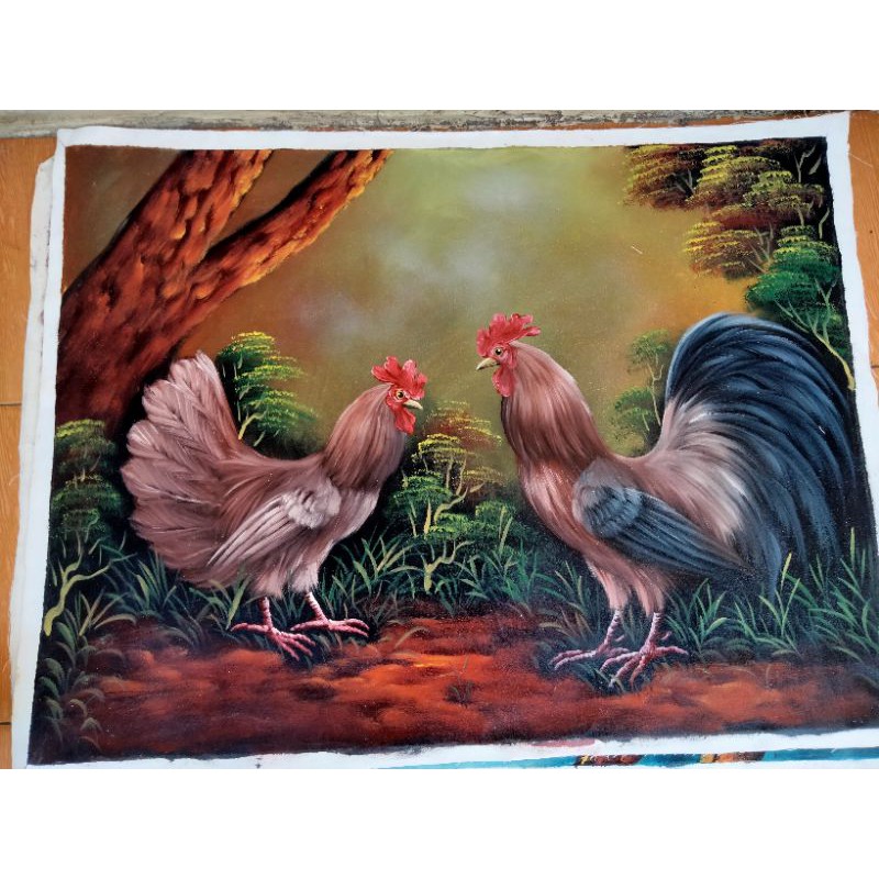 

lukisan keluarga ayam ,size 60x80 cm cat minyak di kanvas