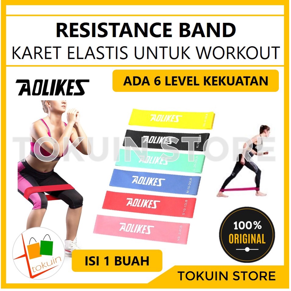 Aolikes Elastic Rubber Resistance Band Karet Olahraga Gym Pilates Yoga