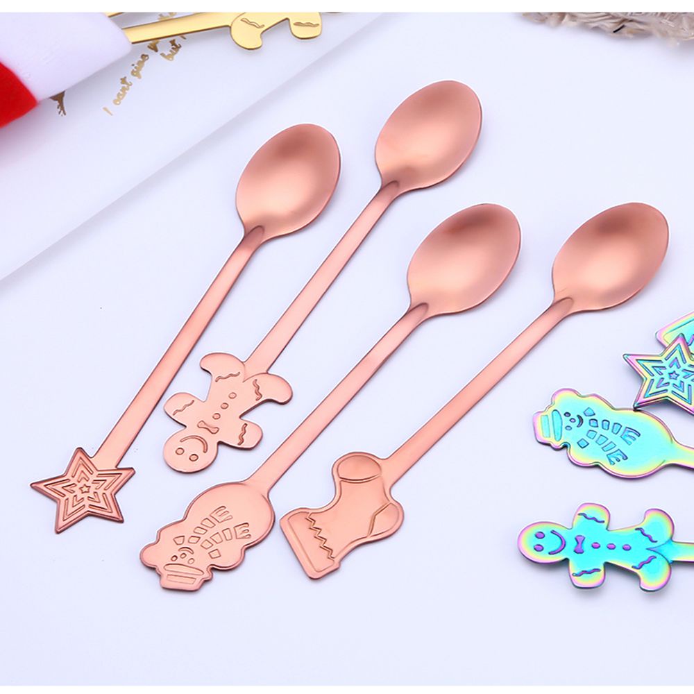 CHOOKEY 1/4pcs/set Drinking Christmas Coffee Spoons Ice Cream Tableware Tea Scoops Stainless Steel Snowman Desserts Home &amp; Living Kitchen &amp; Dining Kids Spoon