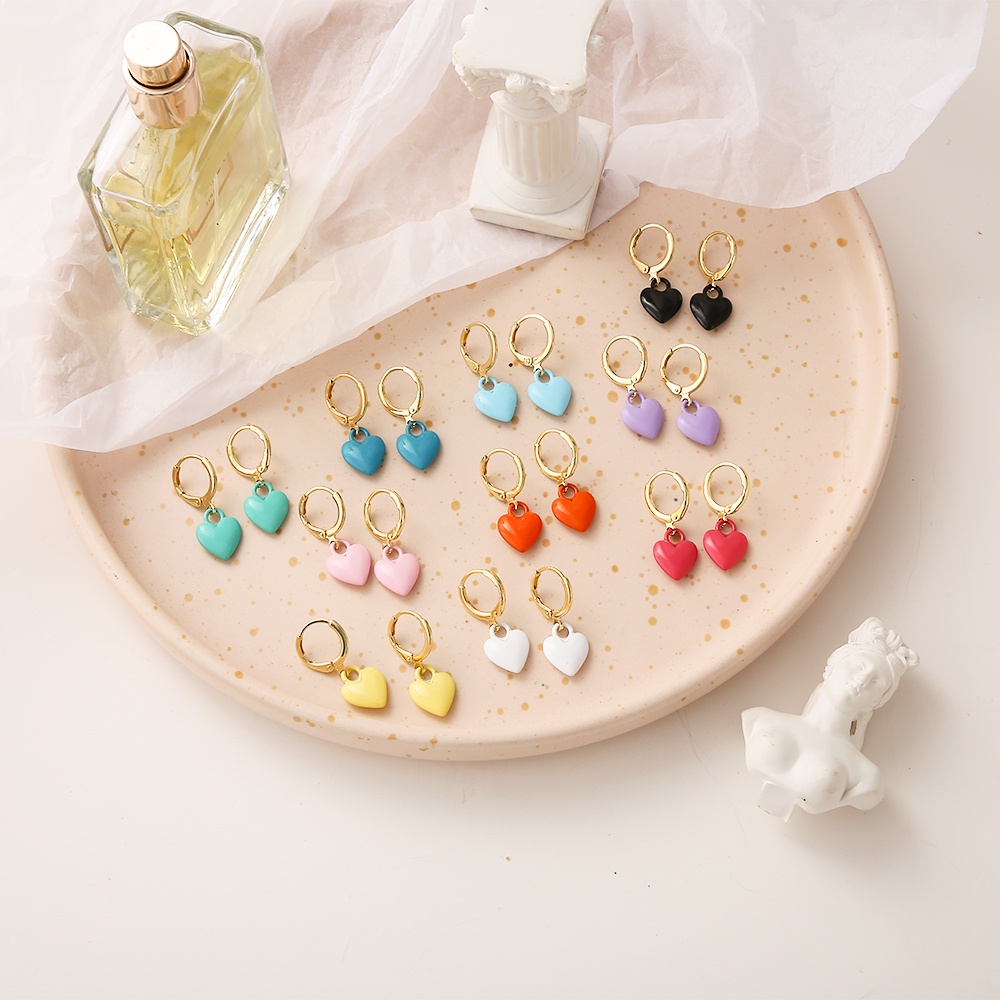 IFYOU Anting Stud Hias Liontin Hati Macaron Warna-Warni Untuk Wanita