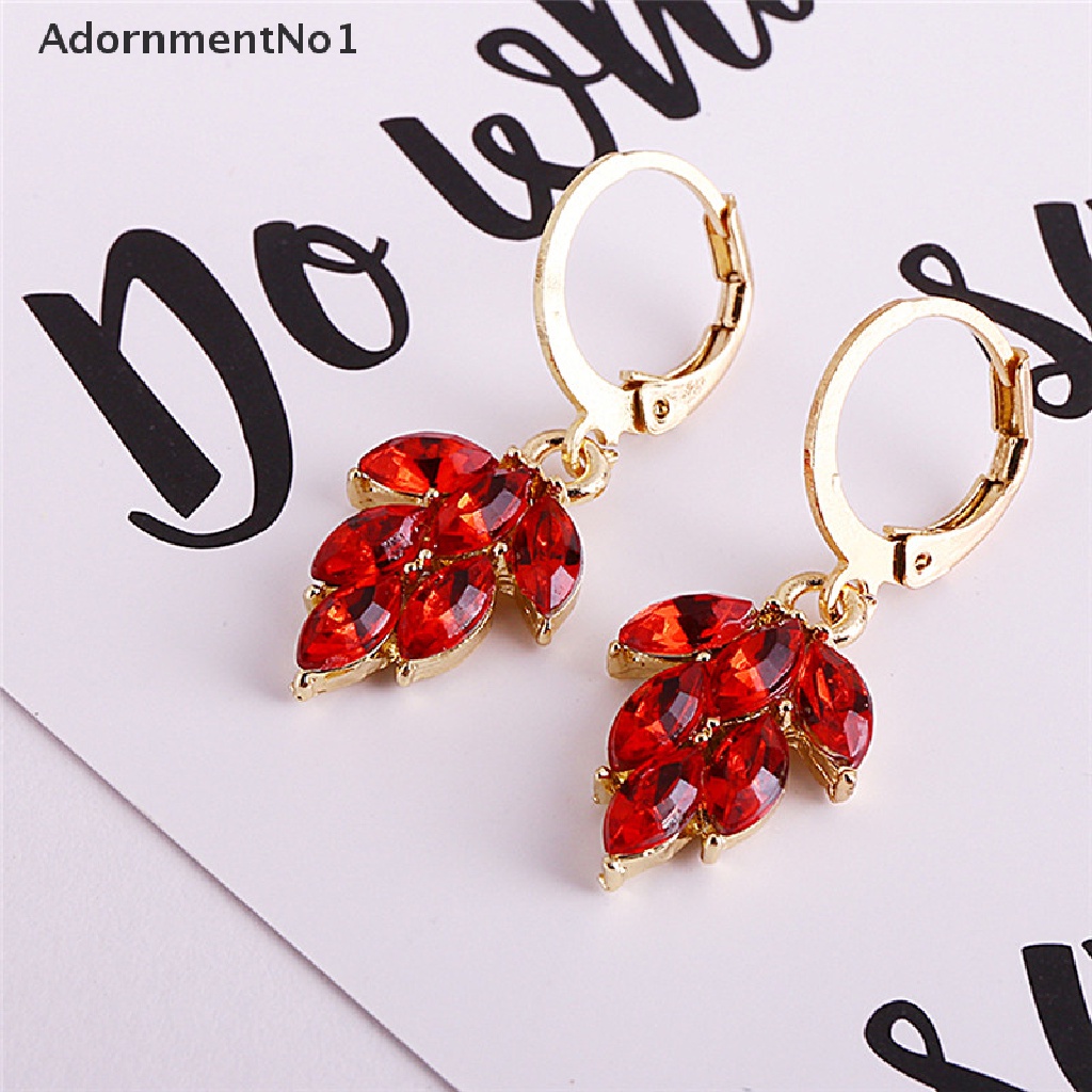 (AdornmentNo1) Set Anting Tusuk + Kalung Rantai Liontin Daun Lapis Emas Hias Berlian Imitasi Untuk Wanita