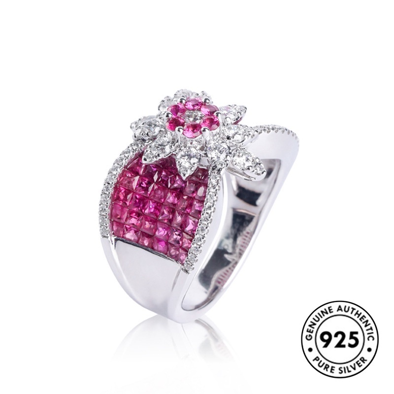 Cincin Sterling Silver 925 Model Mahkota Dengan Ruby Elegan Untuk Wanita