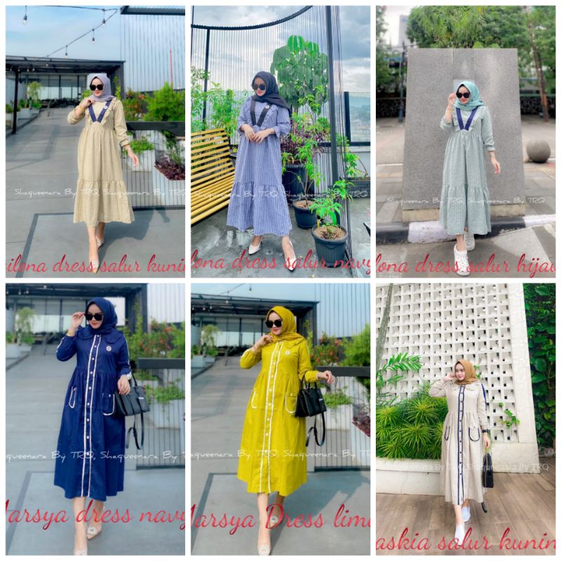 READYNEWORY SHAQUEENARA/TRQ WILONA MIDIDRESS SALUR V+SASKIA SALUR KUNING+MARSYA DRESS KOMBI LIST POL