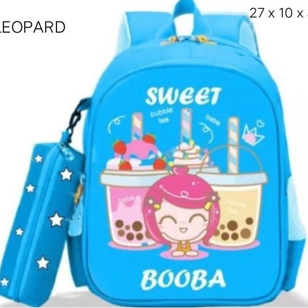 Tas Punggung Anak Renaja Cewek Ransel Sekolah Anak Karakter BOBA 2in1 Gratis Tempat Pensil Lucu Keki