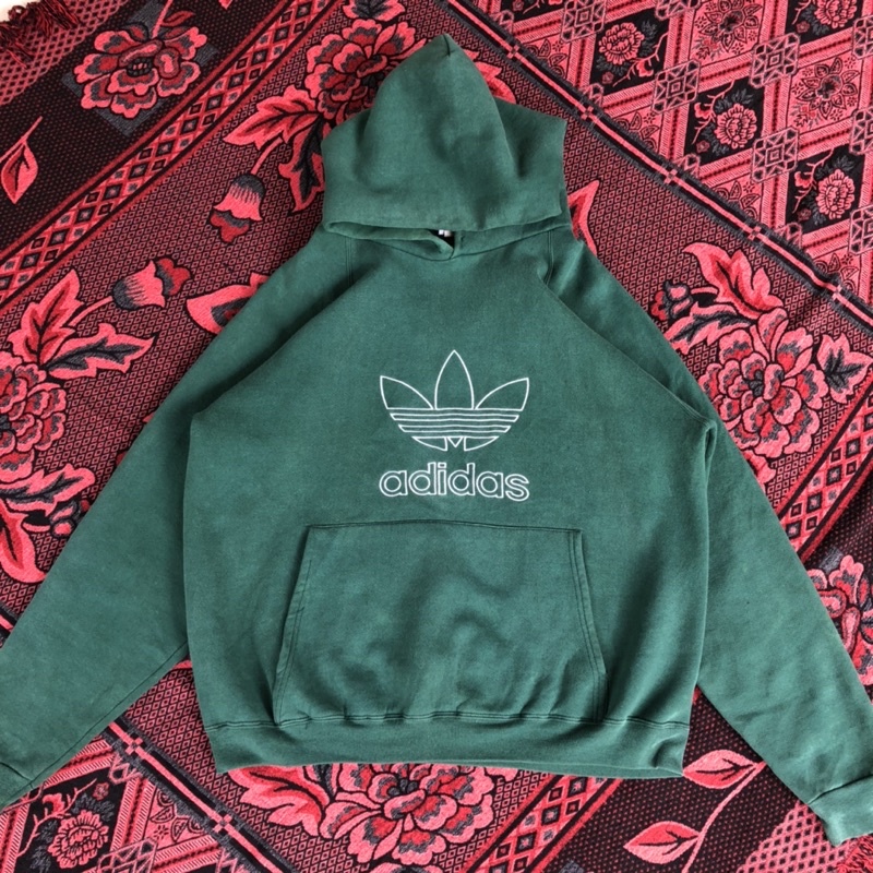 Jaket Hoodie Adidas Trefoil Vintage hijau botol
