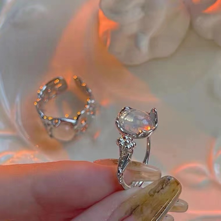 IFYOU Cincin Jari Opal Bud Warna Silver Gaya Korea Untuk Wanita