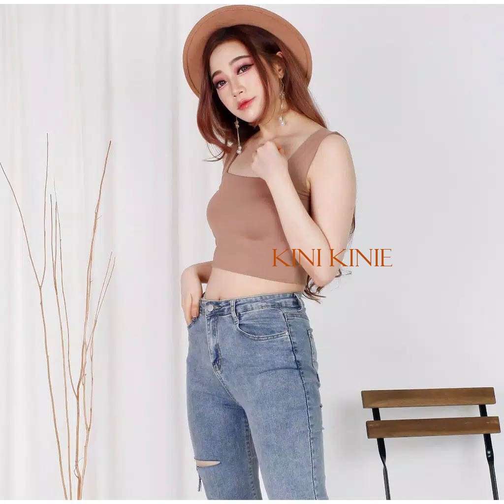 Tank top square polos wanita Tanktop korea Tangtop Crop top | Jenna Tanktop-Mocca