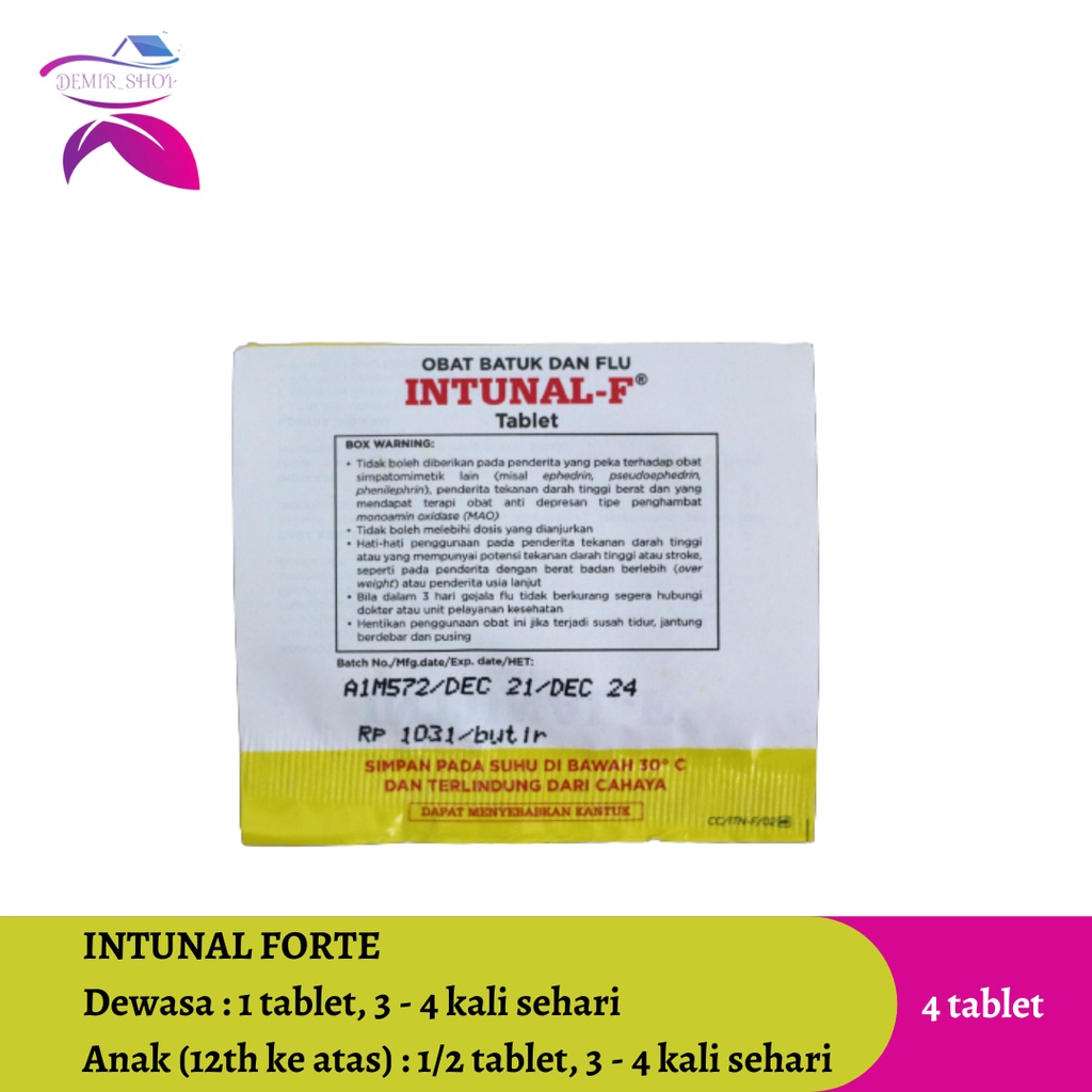 Intunal Forte Tablet Obat Gejala Flu disertai Batuk / Obat Pilek - Strip