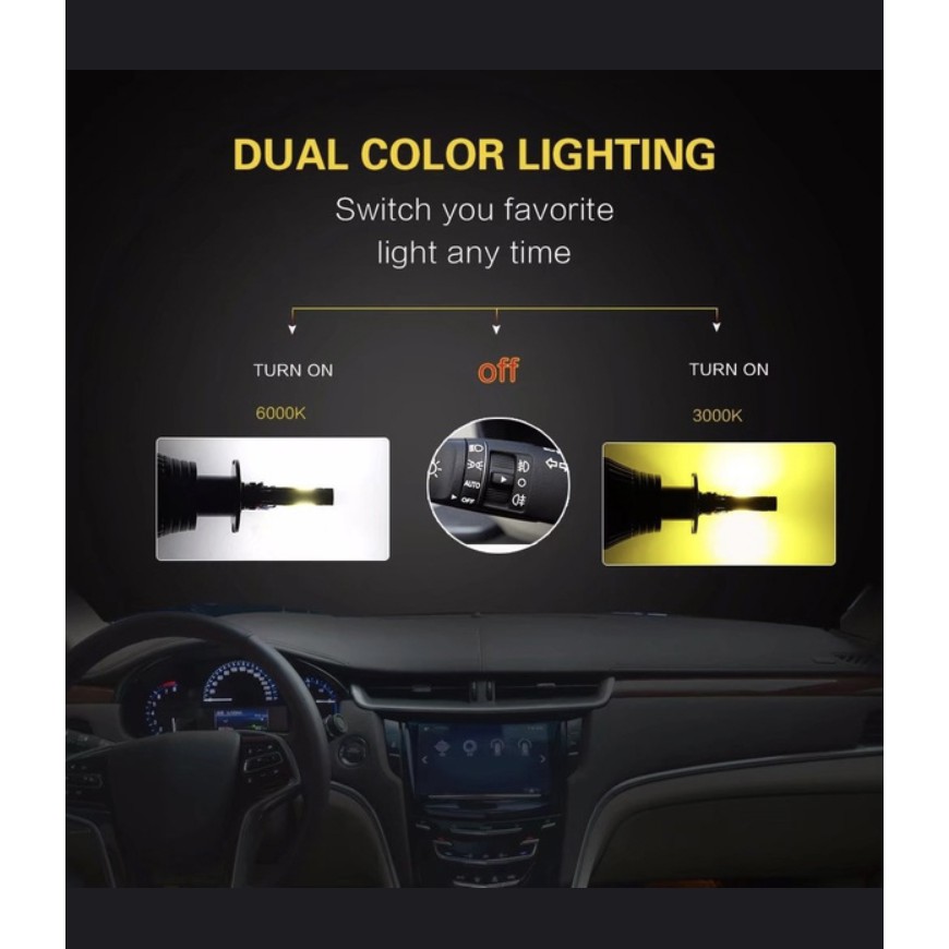 2Pcs Car LED 80W Flash Fog lamp Dual Colors H1 H3 H4 H7 880 881 9005/HB3 9006/HB4 H16 H27
