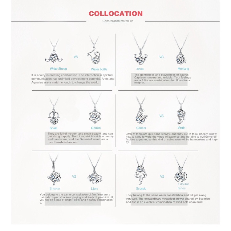 Kalung Liontin Zodiak Bahan Stainless Steel Lapis Silver