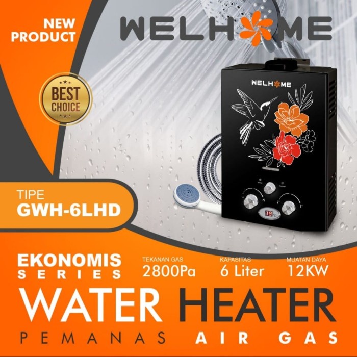 WELHOME WATER HEATER GAS/PEMANAS AIR GAS KAPASITAS 6 LITER