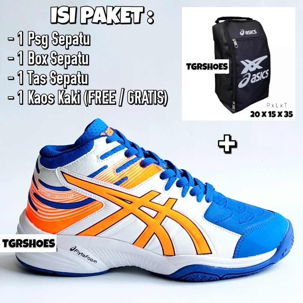 PAKET HEMAT SEPATU VOLI PRIA WANITA - BLUE ORANGE / SEPATU VOLLY MURAH / SEPATU VOLLEY