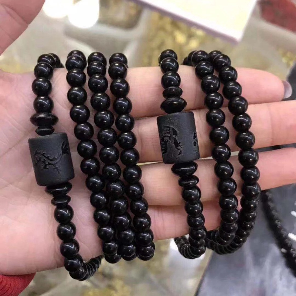 Gelang Magnet Batu Obsidian Warna Hitam Gaya Etnik Untuk Pria Dan Wanita