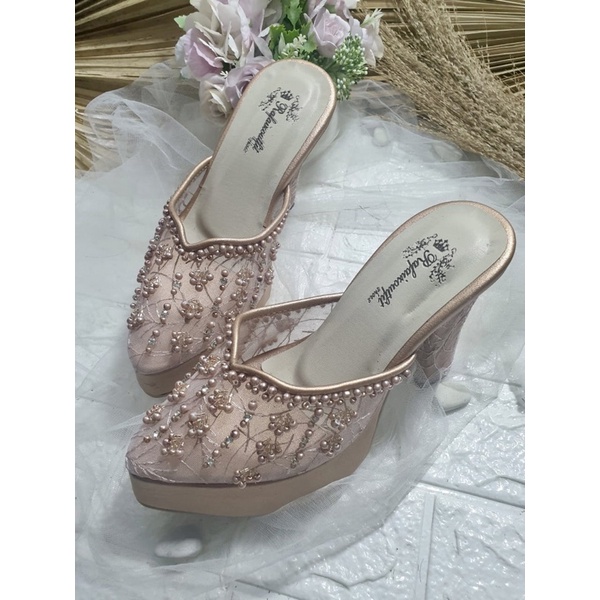 sepatu rosegold wedding shoes markely tinggi 10cm