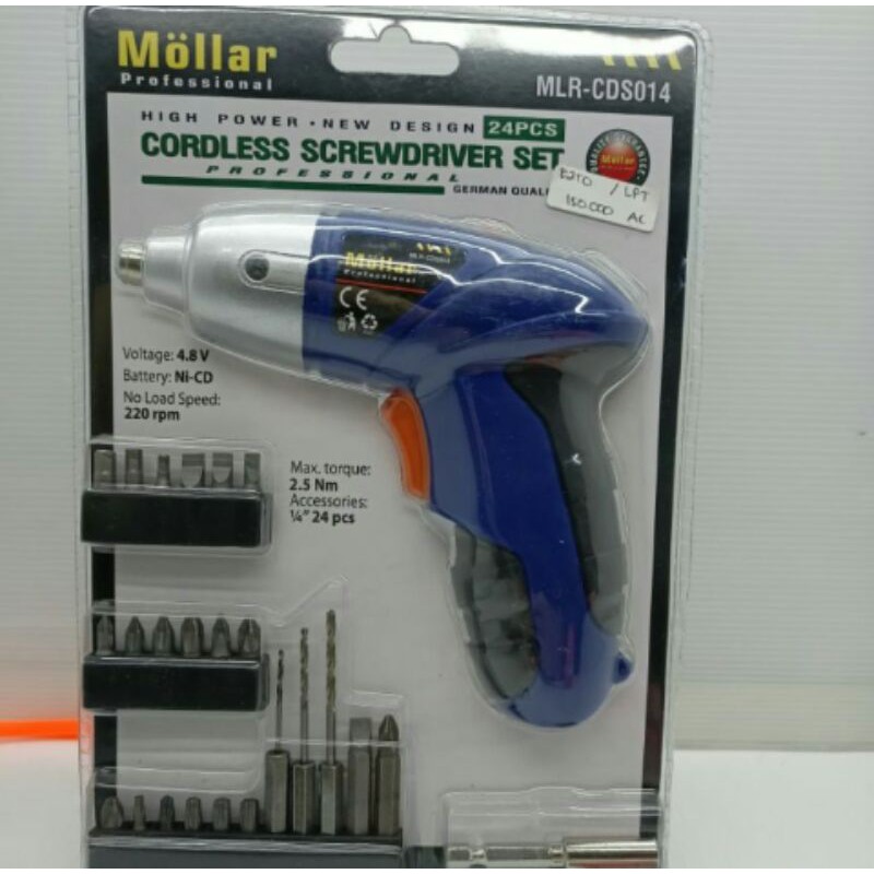 Mesin Bor Mini Cordless MOLLAR Batrey Charger Screwdriver Set Cas Portable