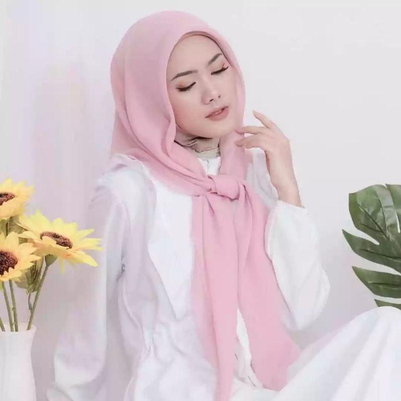 hijab segi 4 bella laser/hijab polycottoon lasercut-Pink baby