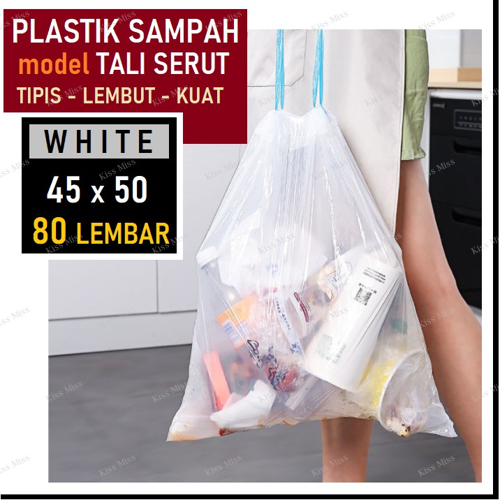 Plastik Sampah TALI SERUT WHITE - 45x50 - Trash Bag TIPIS - ROLL - Kantong