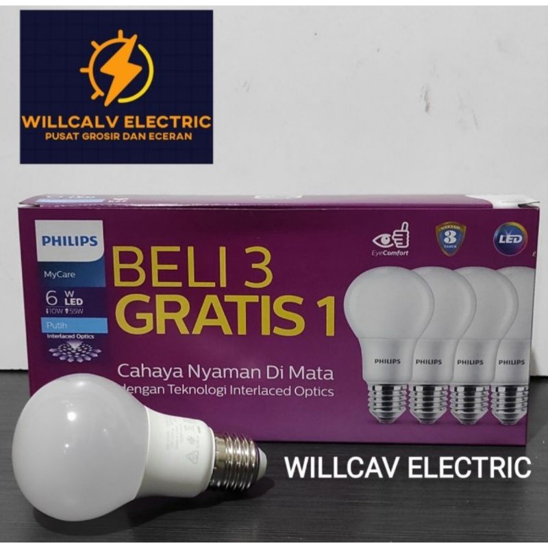 LAMPU LED PHILIPS PAKET ISI 4 PC 6W 6WATT 6 WATT - LAMPU LED PHILIPS MULTIPACKS 6W 6WATT 6 WATT