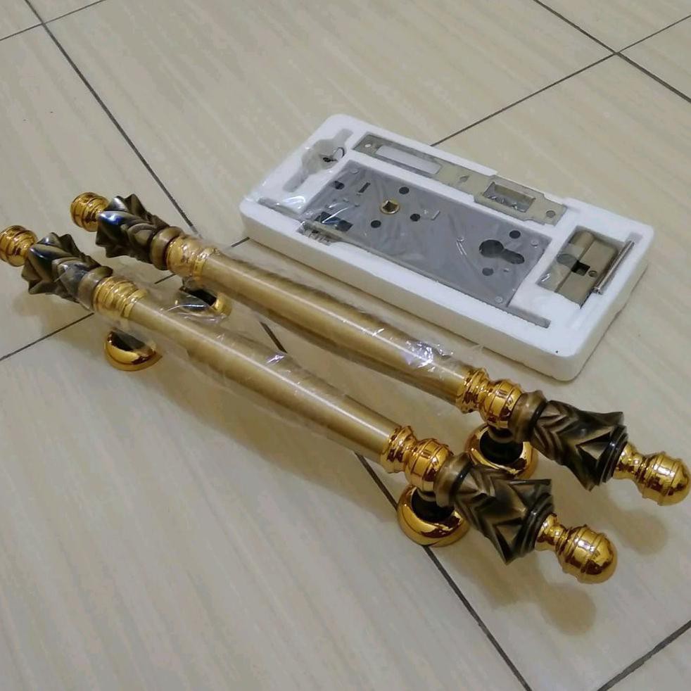 Handle pintu rumah kuningan motif nanas set kunci Terbaik