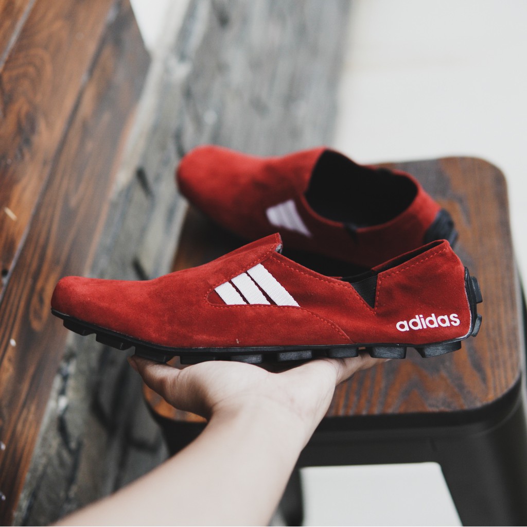 MS Shop - COD!!! Sepatu Selop Pria Adidas Suarez Merah Suede Kasual Slop Simple Slip On Cowok Pesta