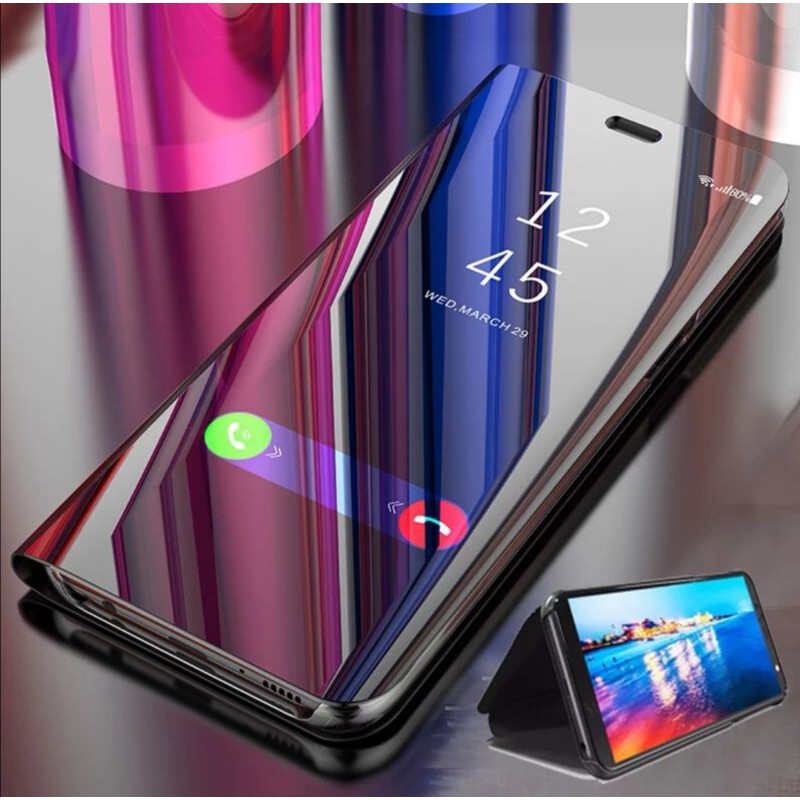 Realme X3 CLEAR VIEW STANDING Flip Cover Miror kaca Case casing Sarung