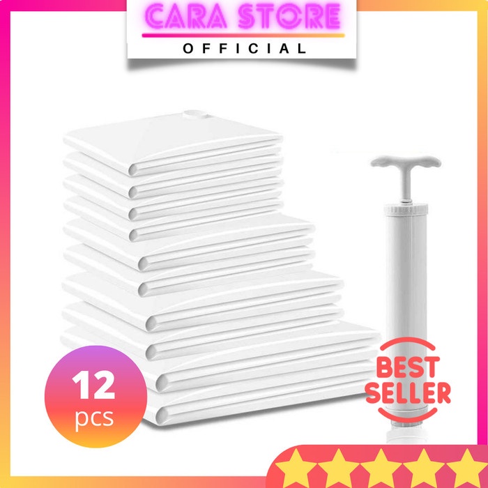 

MURAH Kantong Plastik Vacuum Baju Pakaian 8-12pcs free Pompa Vakum Travel - 8pcs