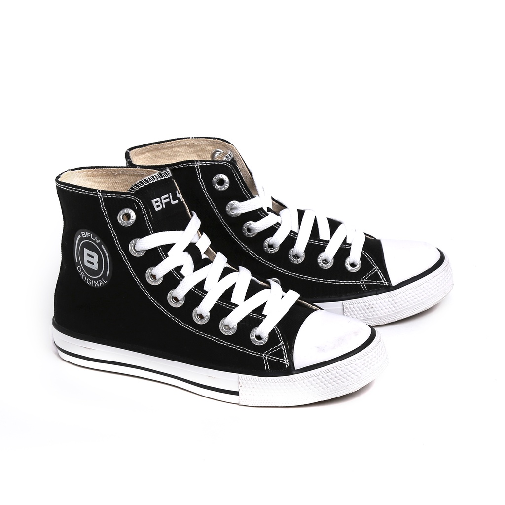 BFLY Sepatu Sekolah High Anak Casual BASIC HIGH JR 3 Black White Canvas Premium Original