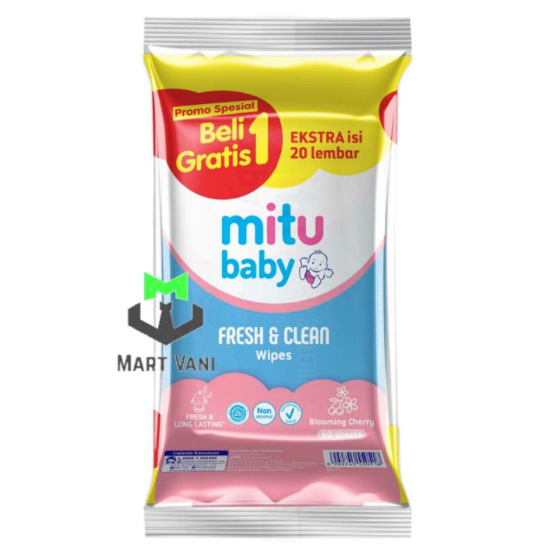 MITU TISU BASAH 40'S+10'S  PINK BELI 1 GRATIS 1(TOTAL 100'S)