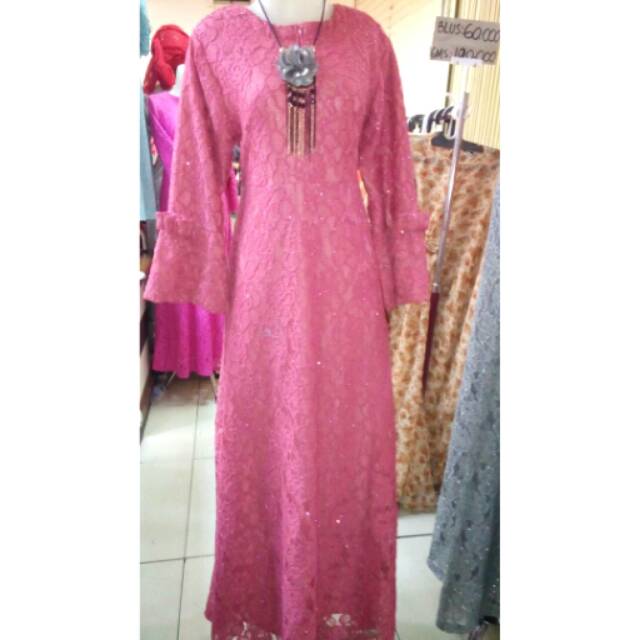 Gamis brukat glitter tangan terompet