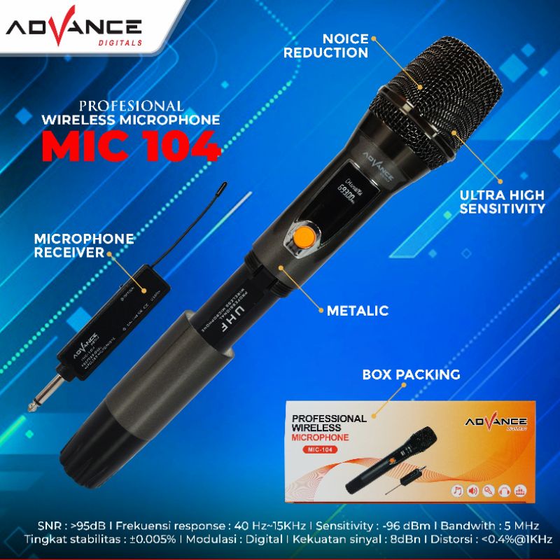 Advance Microphone Mic Single Wireless + Receiver MIC 104