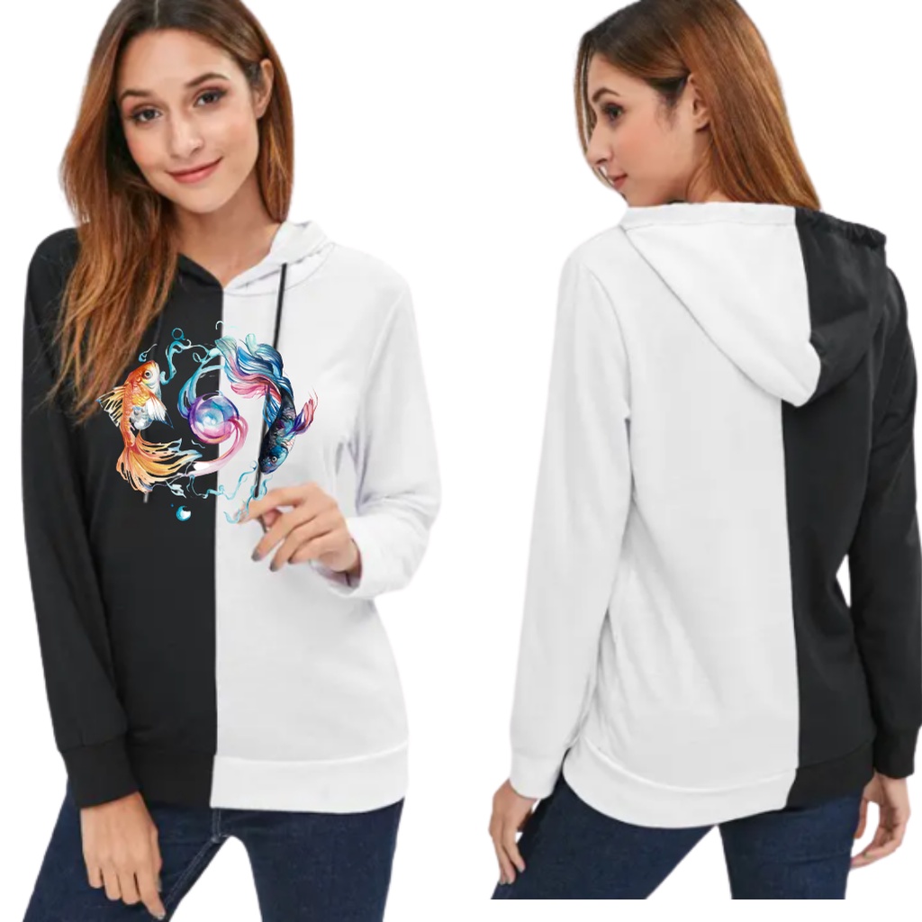 JBF Sweater Hoodie Wanita Atasan Lengan Panjang Hudy Cewek Kekininan Trend Terbaru Motif Drawing Fis