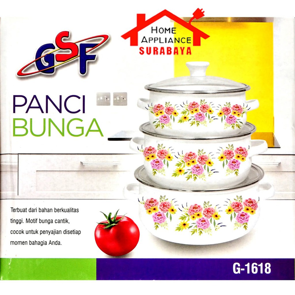 Panci Bunga Isi 3 PCS - Panci Set Enamel Susun 3 Tebal Motif Corak Bunga GSF G 1618 / GSF 1618