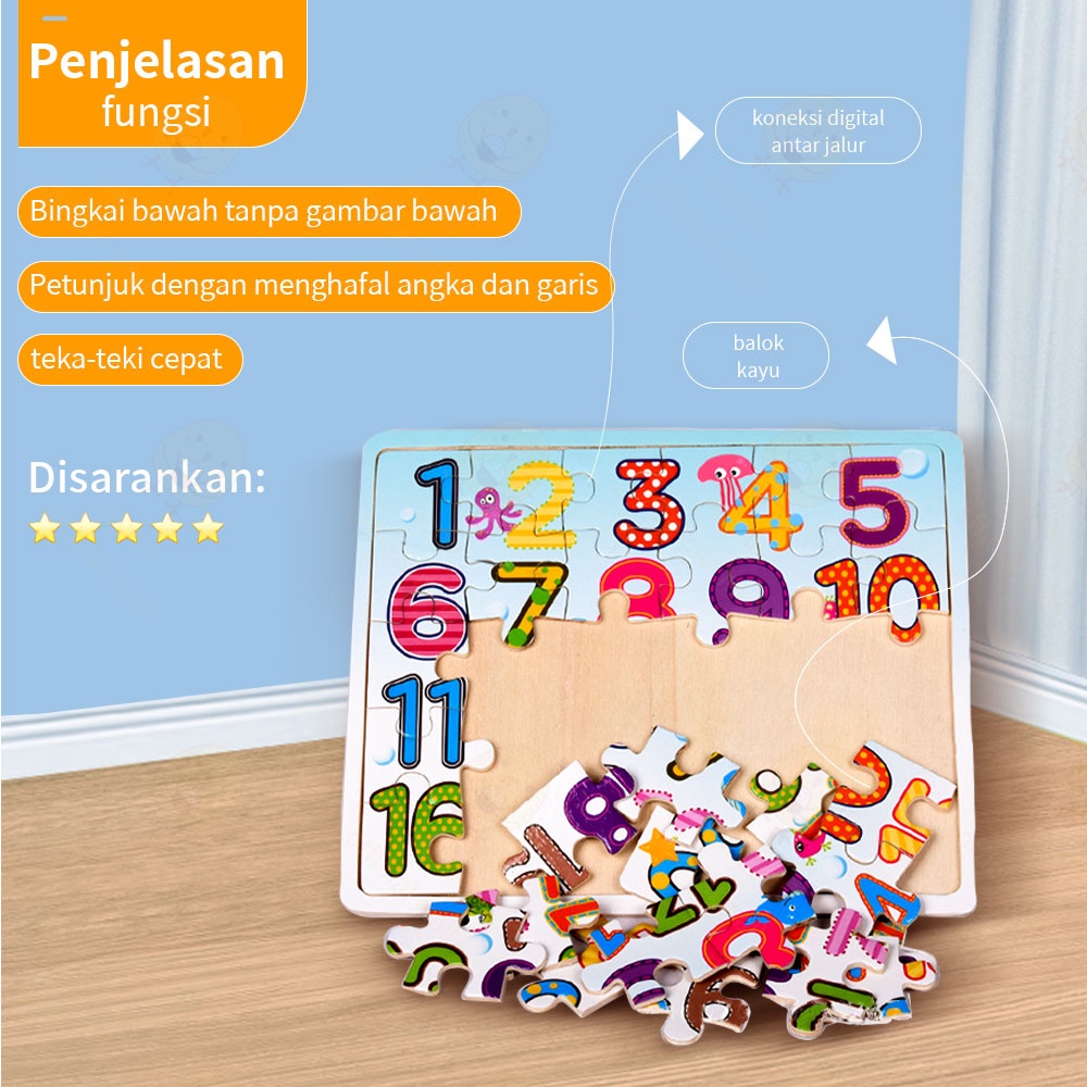 Lacoo Puzzle kayu mainan edukasi anak Wooden toys Puzzle huruf dan nomor