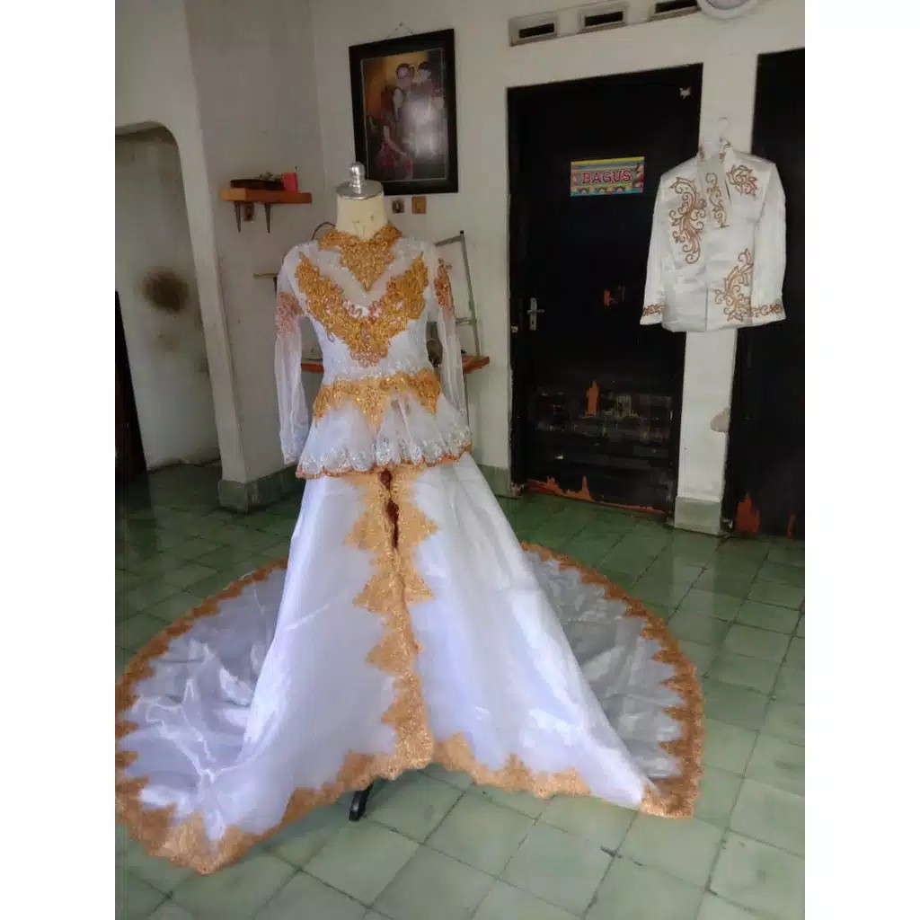 Baju Beskap Sunda Pengantin Set Kebaya Cantik Payet Emas Sepasang