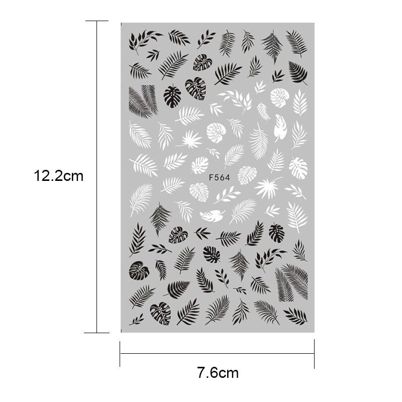 1 Lembar / Pak Stiker Kuku Foil Transfer Air Motif Bunga / Daun Stiker renda hitam dan putih Prancis Untuk Nail Art