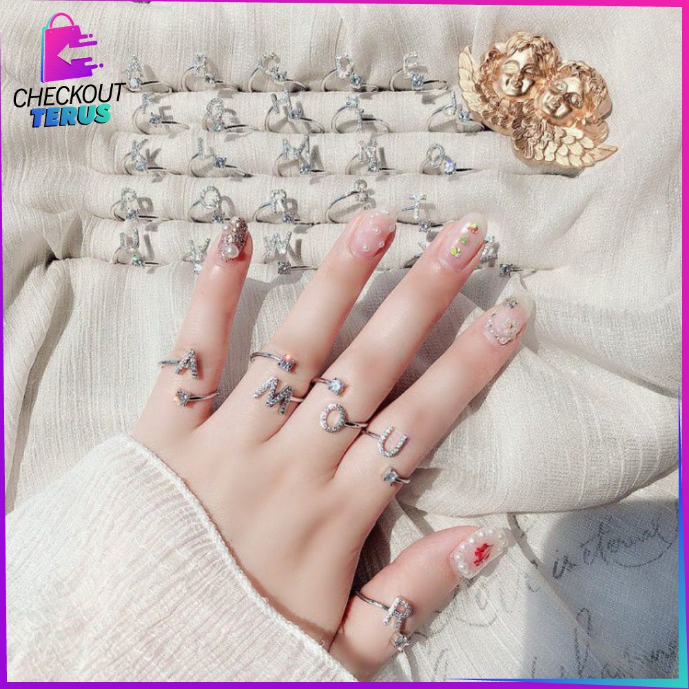 CT K59 Cincin Huruf Silver Abjad Huruf A-Z Stainless Perhiasan Wanita Inisial Nama Cincin Alphabet Wanita Cincin Wanita Huruf Set Fashion