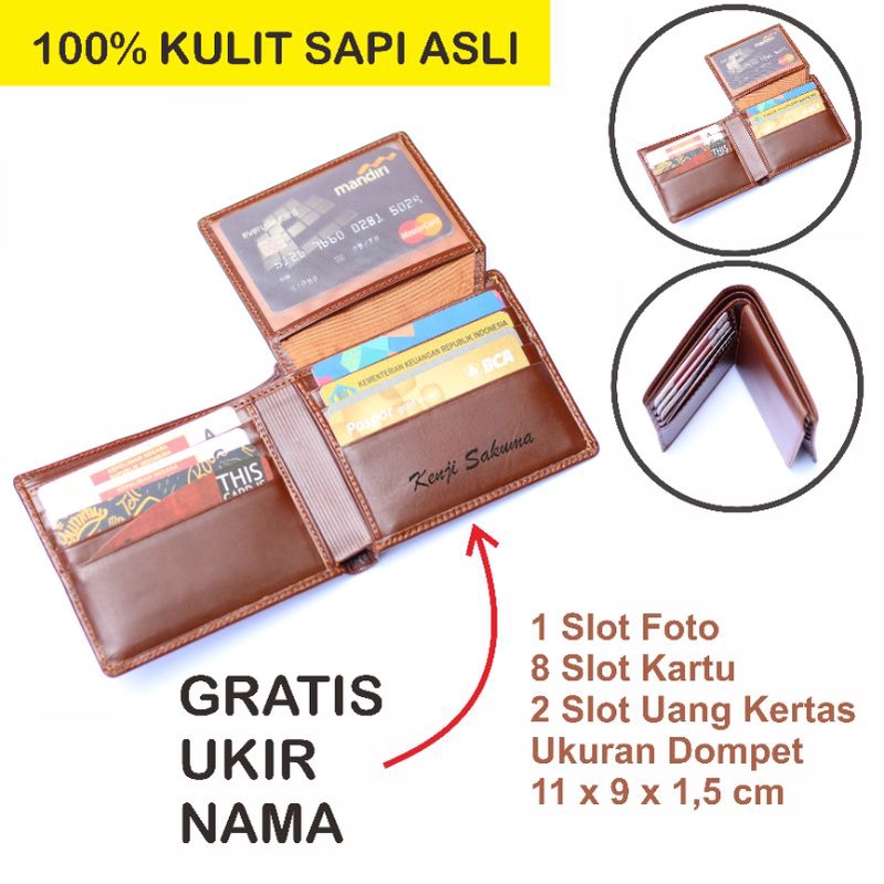 DOMPET PRIA KULIT SAPI ASLI MODEL LIPAT BANYAK SLOT KARTU - GRATIS GRAFIR NAMA KAMU / GOZZO