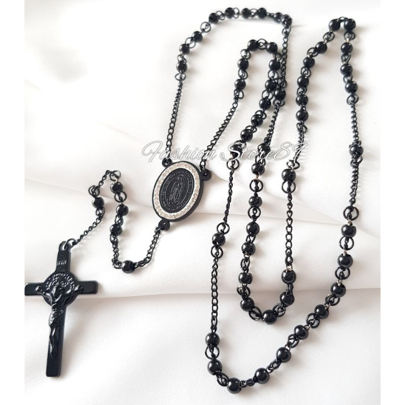 New Kalung Rosario black kalung rosario titanium hitam import Kalung Doa Rosario Bunda Maria Black Titanium Antikarat Impor