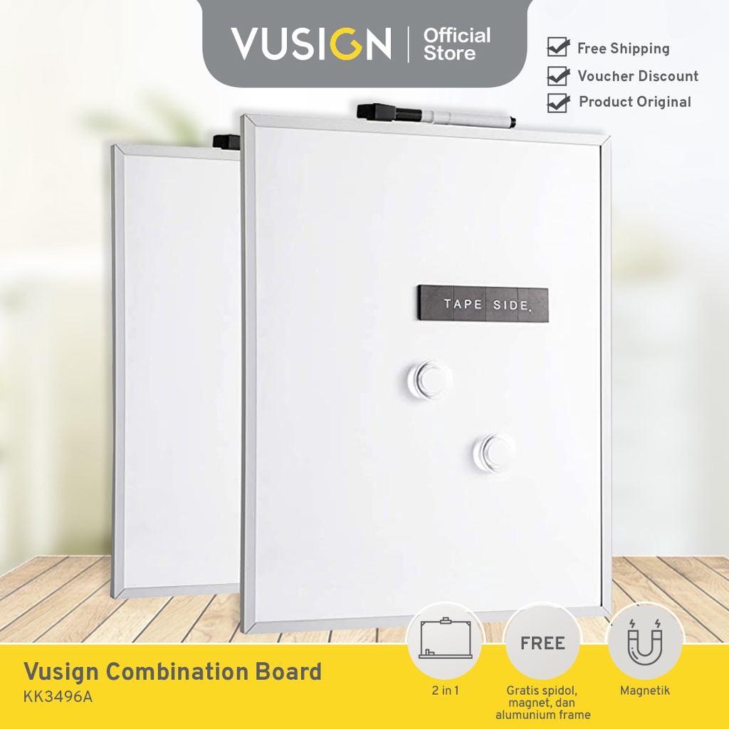 

Vusign Combination Board / Combo Papan Tulis dan Memo 2 in 1 40 x 30 cm Praktis Gratis Spidol Magnet Pin Alumunium Frame KK3496A