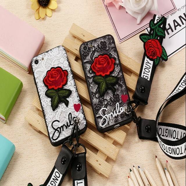 Case renda bunga smile + tali Vivo Y19 V11 V11i 1806 V11 pro 1804 Y91C Y1S 1820  lanyard lace mawar